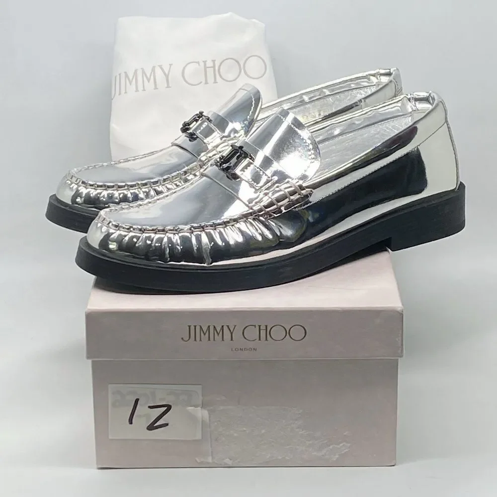 Jimmy Choo Addie JC Logo Metallic Loafer size 38